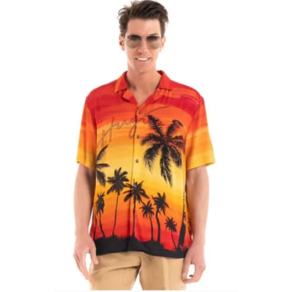 HUGO Mens Ellino Relaxed-fit Shirt in Printed Cotton poplin SIZE XL
